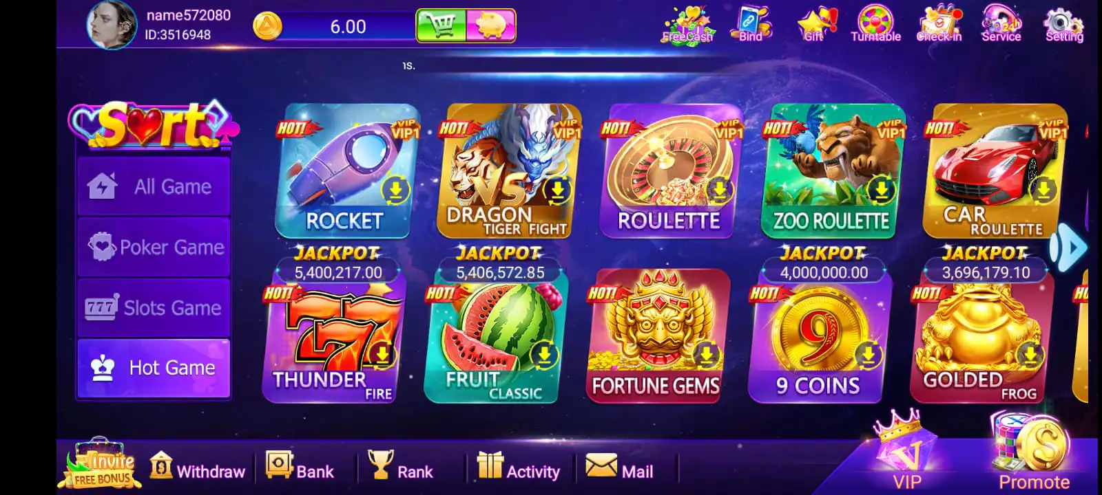 homepage screenshot of luck 91 gaming app